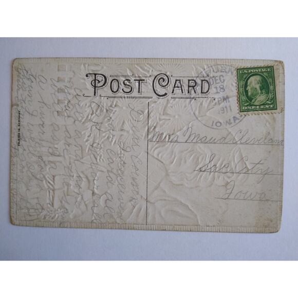 Santa Claus Old World Postcard Green Suit Coat Toy Dolls X-mas Tree Germany 1911 - Picture 3 of 3